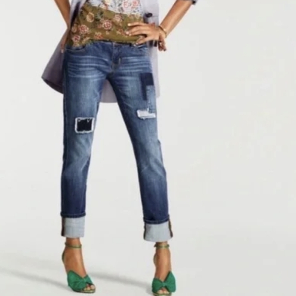 NWOT Cabi Slim Boyfriend Patchwork Jeans - Size 0